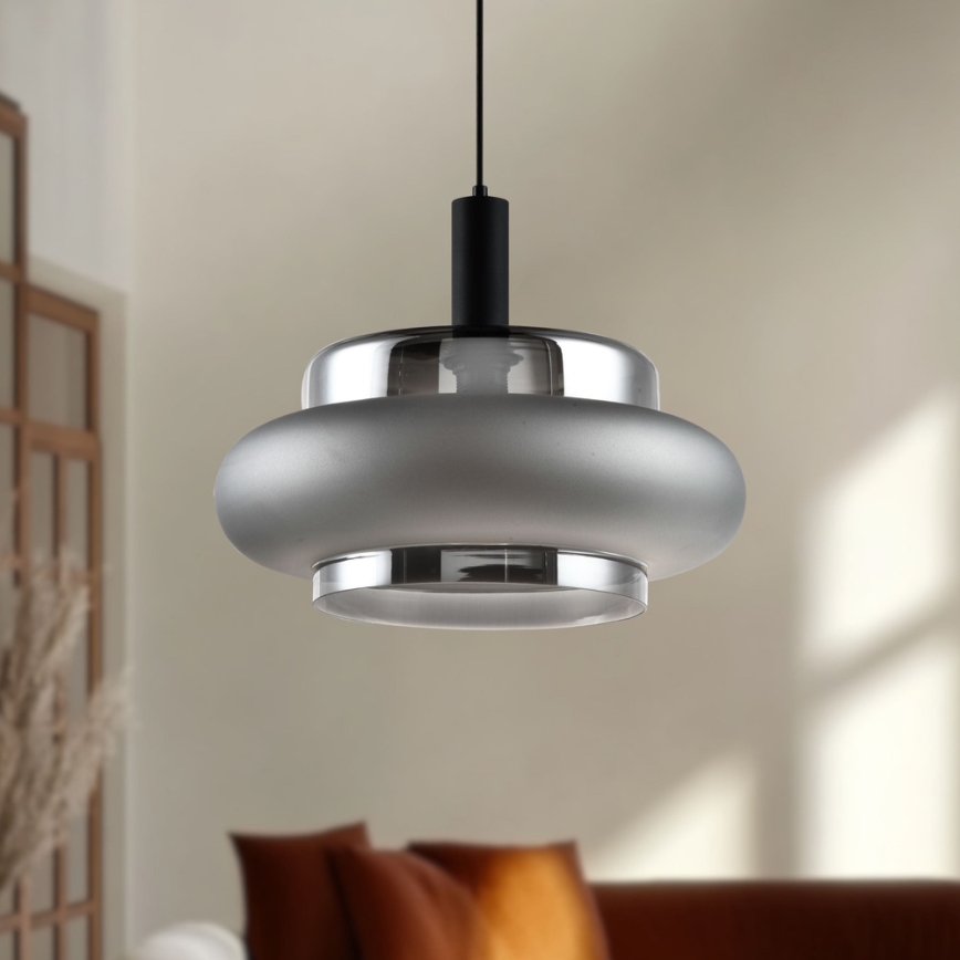 Lustr na lanku BRIZI 1xE27/40W/230V šedá/kouřová