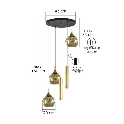 Lustr na lanku CALYPSO 2xGU10/60W/230V + 3xE27/60W černá/zlatá