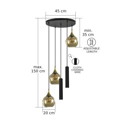 Lustr na lanku CALYPSO 2xGU10/60W/230V + 3xE27/60W černá/zlatá