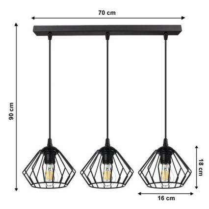 Lustr na lanku CEED 3xE27/60W/230V černá