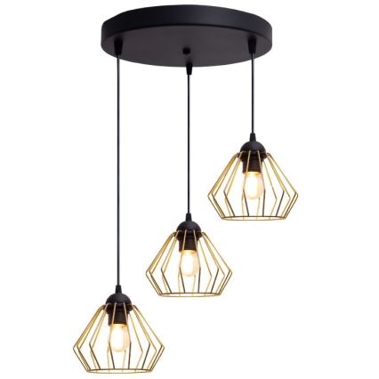 Lustr na lanku CEED GOLD 3xE27/60W/230V pr. 45 cm černá/zlatá