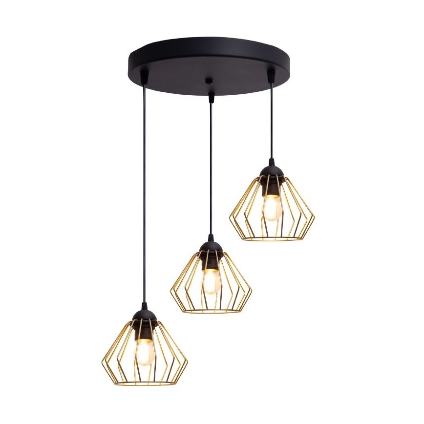 Lustr na lanku CEED GOLD 3xE27/60W/230V pr. 45 cm černá/zlatá