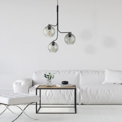 Lustr na lanku CESAR 3xE27/15W/230V černá/kouřová šedá