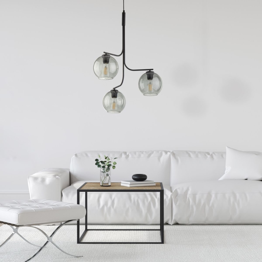 Lustr na lanku CESAR 3xE27/15W/230V černá/kouřová šedá