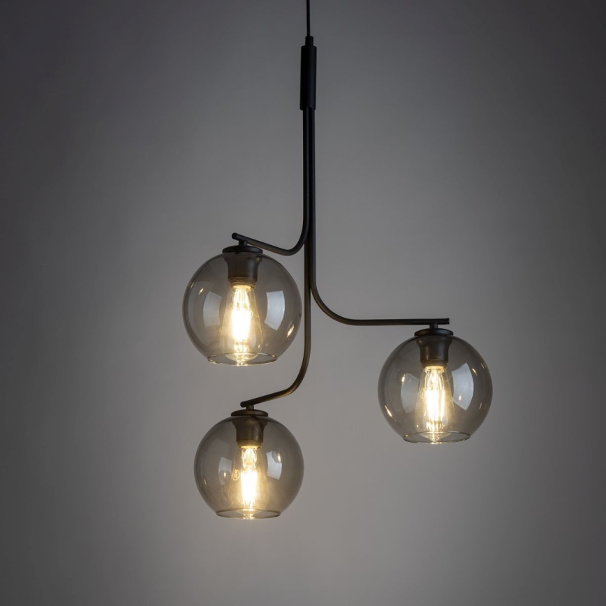 Lustr na lanku CESAR 3xE27/15W/230V černá/kouřová šedá