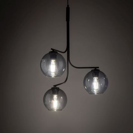 Lustr na lanku CESAR 3xE27/15W/230V černá/kouřová šedá