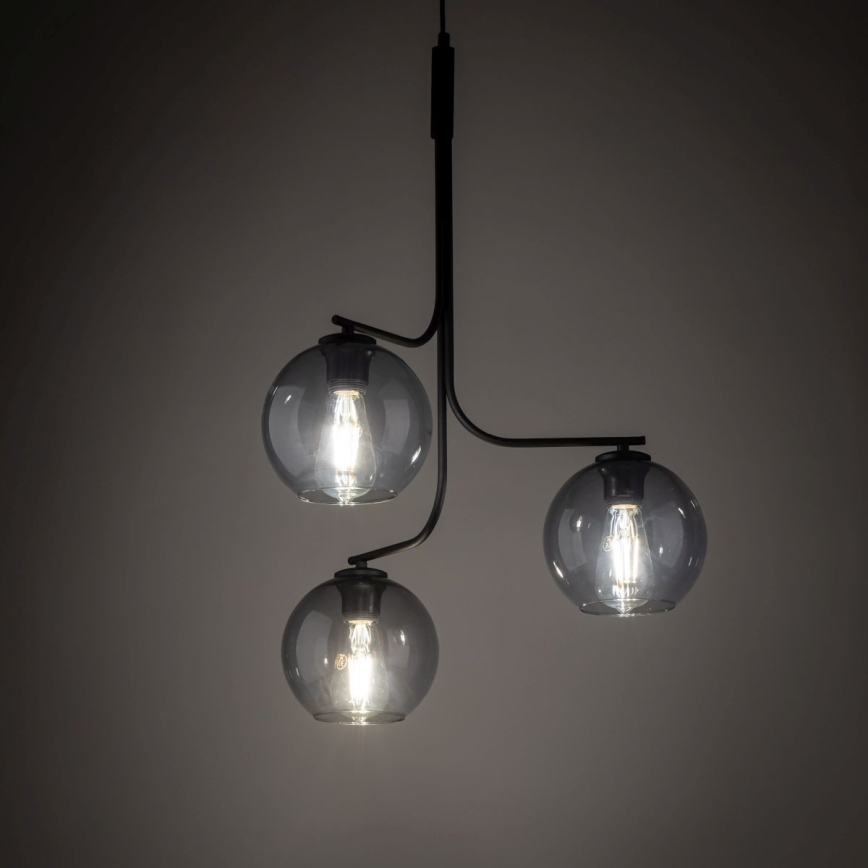 Lustr na lanku CESAR 3xE27/15W/230V černá/kouřová šedá