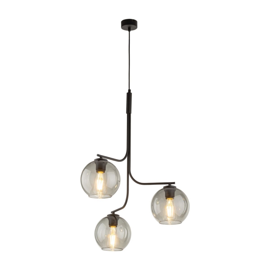 Lustr na lanku CESAR 3xE27/15W/230V černá/kouřová šedá