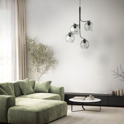 Lustr na lanku CESAR 4xE27/15W/230V černá/kouřová šedá