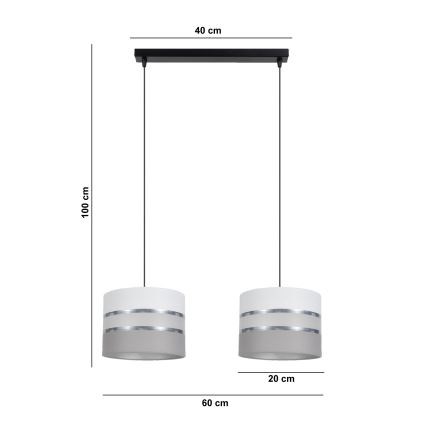 Lustr na lanku CORAL 2xE27/60W/230V bílá/šedá