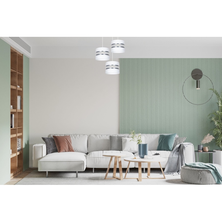 Lustr na lanku CORAL 3xE27/60W/230V bílá/matný chrom pr. 45 cm
