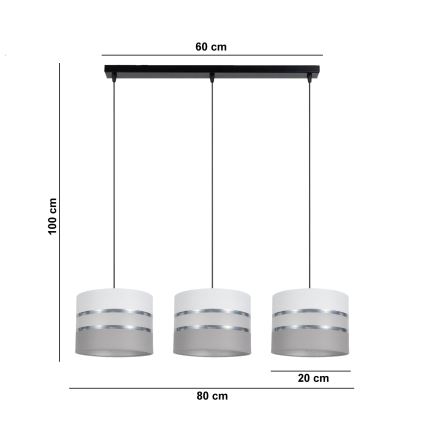 Lustr na lanku CORAL 3xE27/60W/230V bílá/šedá