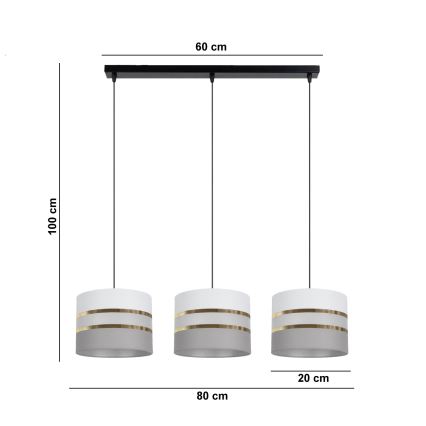 Lustr na lanku CORAL 3xE27/60W/230V bílá/šedá