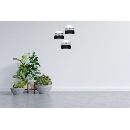 Lustr na lanku CORAL 3xE27/60W/230V černá/bílá/matný chrom pr. 45 cm