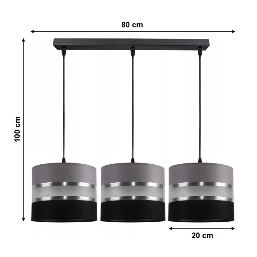 Lustr na lanku CORAL 3xE27/60W/230V černošedá