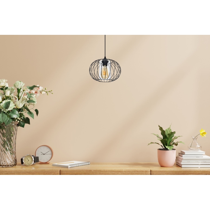 Lustr na lanku CORRINI 1xE27/60W/230V pr. 25 cm černá/čirá