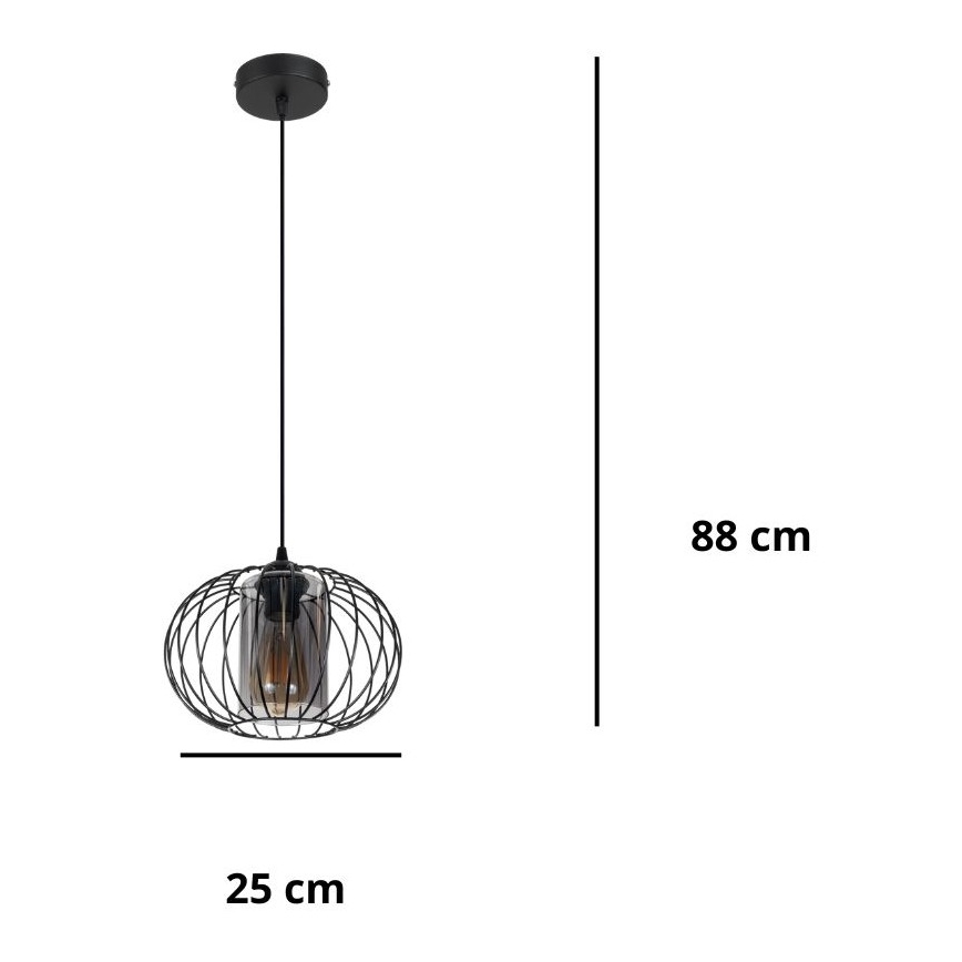 Lustr na lanku CORRINI 1xE27/60W/230V pr. 25 cm černá/šedá
