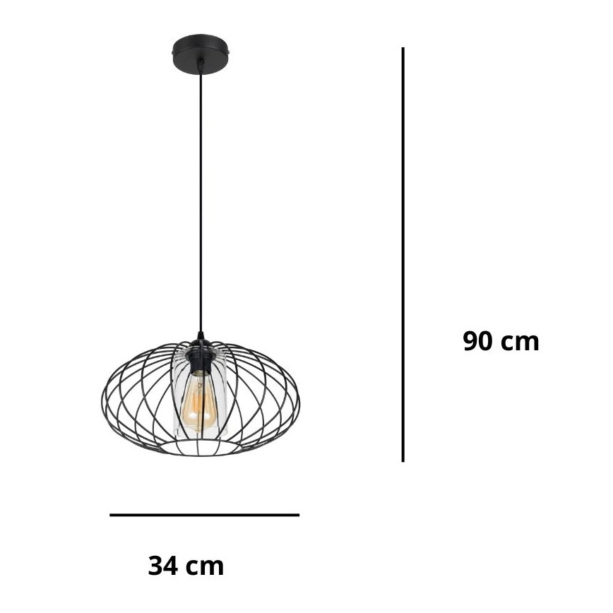 Lustr na lanku CORRINI 1xE27/60W/230V pr. 34 cm černá/čirá
