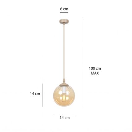Lustr na lanku COSMO 1xE14/10W/230V pr. 14 cm béžová/kouřová béžová
