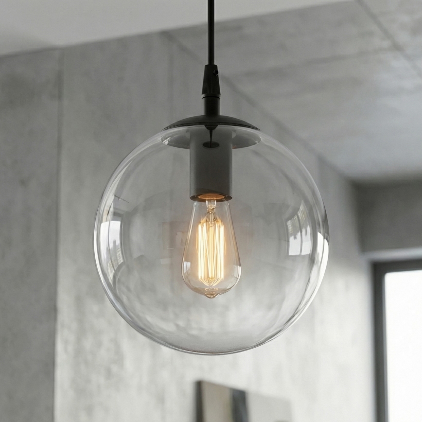 Lustr na lanku COSMO 1xE14/10W/230V pr. 14 cm černá/čirá