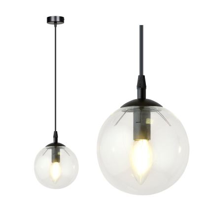 Lustr na lanku COSMO 1xE14/10W/230V pr. 14 cm černá/čirá