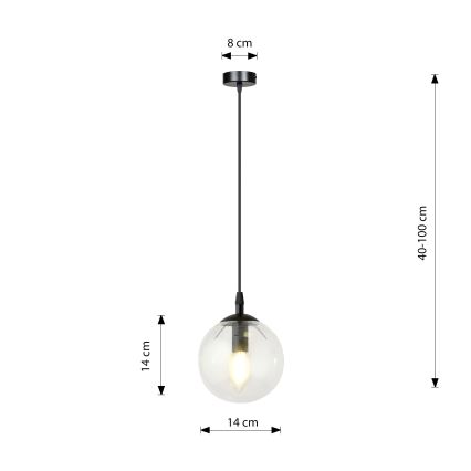 Lustr na lanku COSMO 1xE14/10W/230V pr. 14 cm černá/čirá