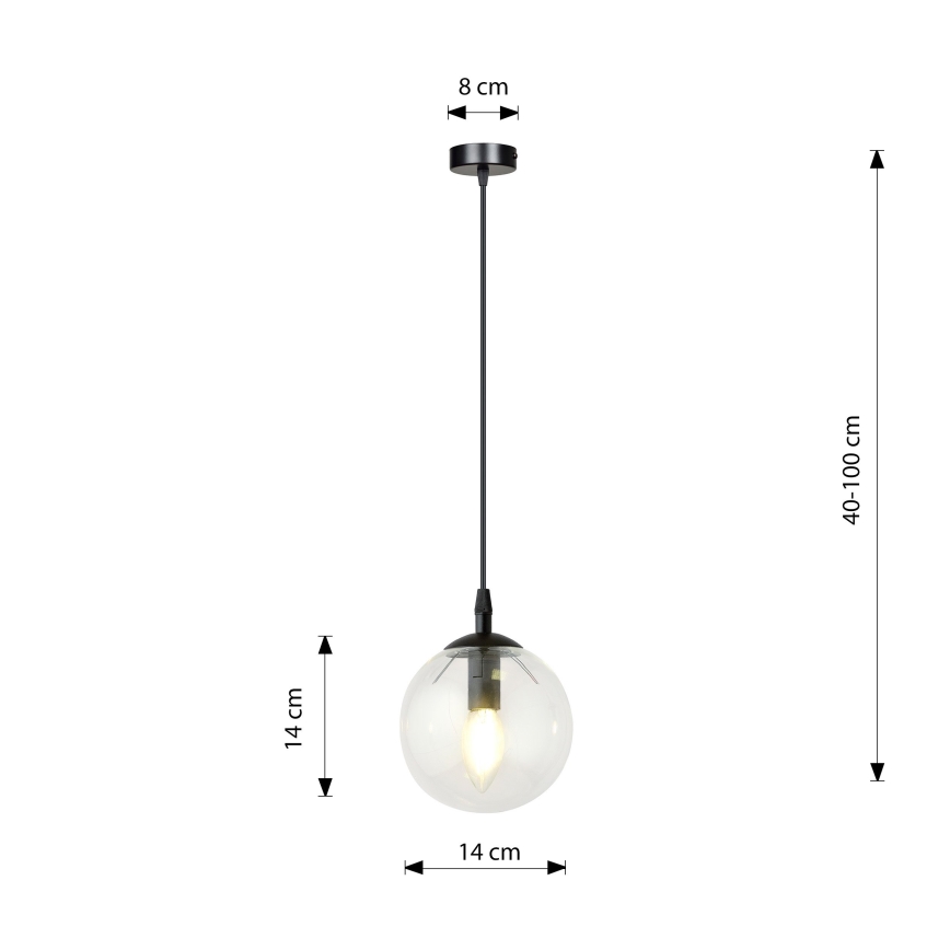Lustr na lanku COSMO 1xE14/10W/230V pr. 14 cm černá/čirá