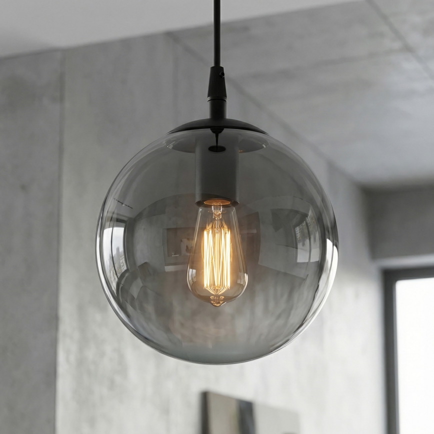 Lustr na lanku COSMO 1xE14/10W/230V pr. 14 cm černá/kouřová černá