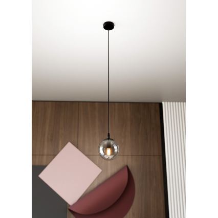 Lustr na lanku COSMO 1xE14/10W/230V pr. 14 cm černá/kouřová černá