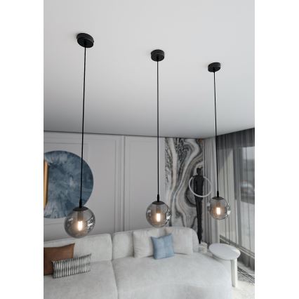 Lustr na lanku COSMO 1xE14/10W/230V pr. 14 cm černá/kouřová černá