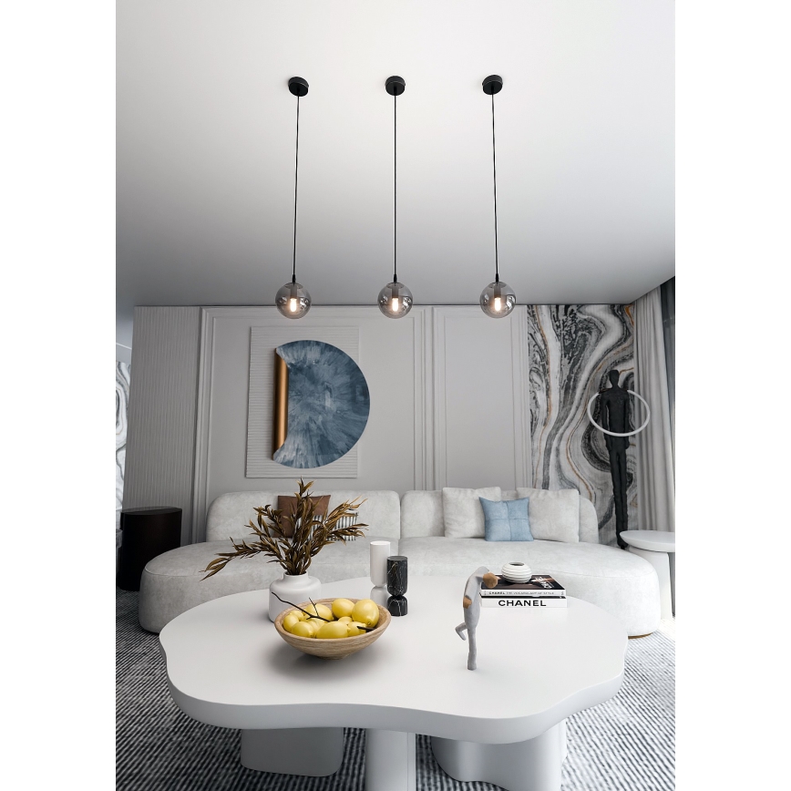Lustr na lanku COSMO 1xE14/10W/230V pr. 14 cm černá/šedá