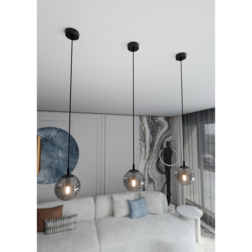 Lustr na lanku COSMO 1xE14/10W/230V pr. 14 cm černá/šedá