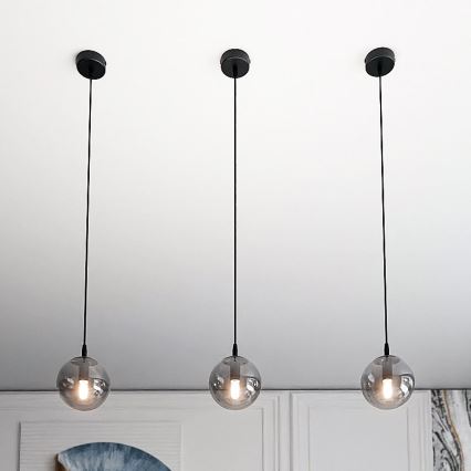 Lustr na lanku COSMO 1xE14/10W/230V pr. 14 cm černá/šedá