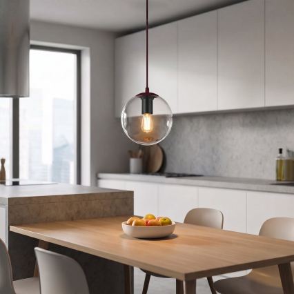 Lustr na lanku COSMO 1xE14/10W/230V pr. 14 cm červená/čirá