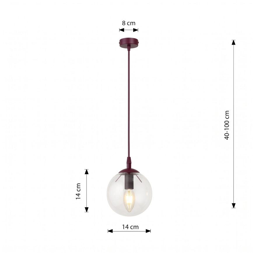 Lustr na lanku COSMO 1xE14/10W/230V pr. 14 cm červená/čirá
