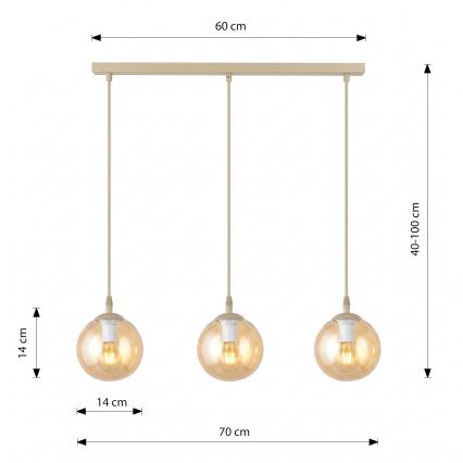 Lustr na lanku COSMO 3xE14/10W/230V béžová/kouřová béžová