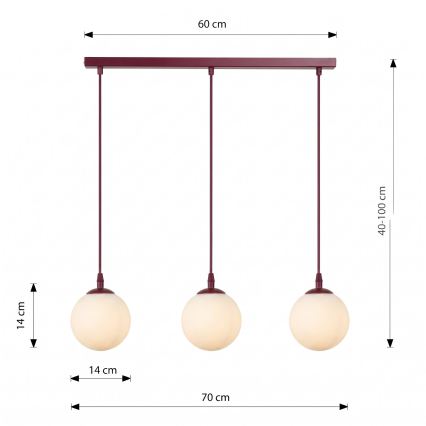Lustr na lanku COSMO 3xE14/10W/230V červená/bílá