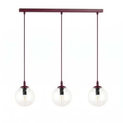 Lustr na lanku COSMO 3xE14/10W/230V červená/čirá