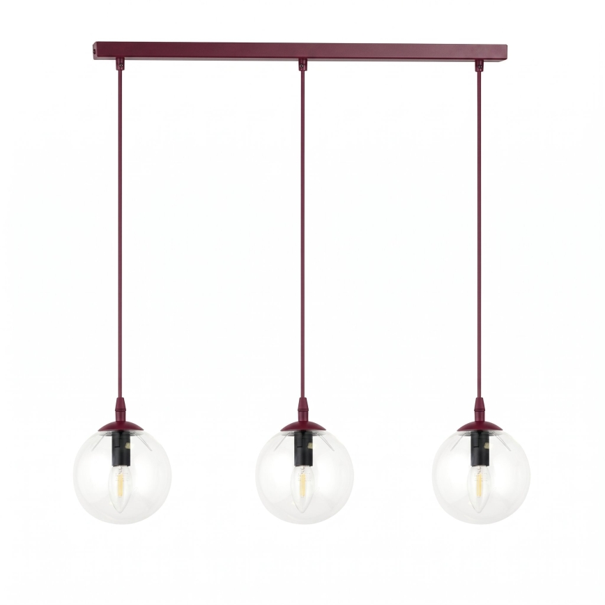 Lustr na lanku COSMO 3xE14/10W/230V červená/čirá