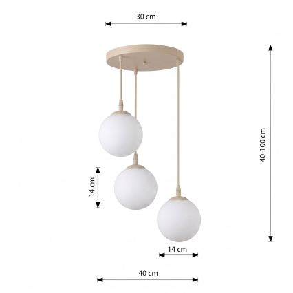 Lustr na lanku COSMO 3xE14/10W/230V pr. 40 cm béžová/bílá