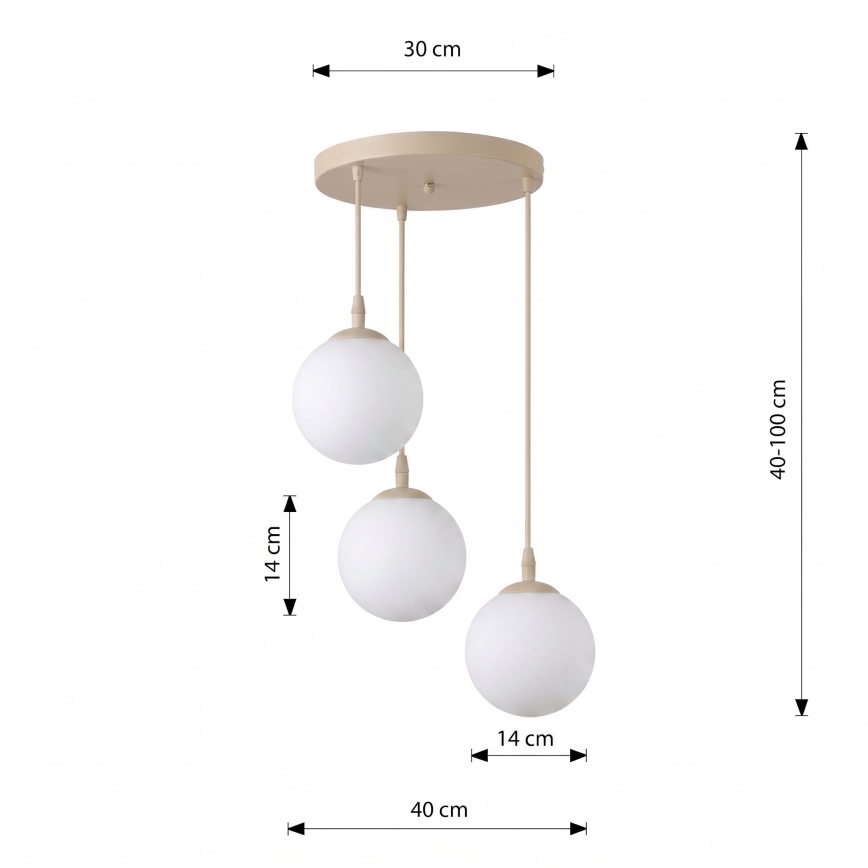 Lustr na lanku COSMO 3xE14/10W/230V pr. 40 cm béžová/bílá