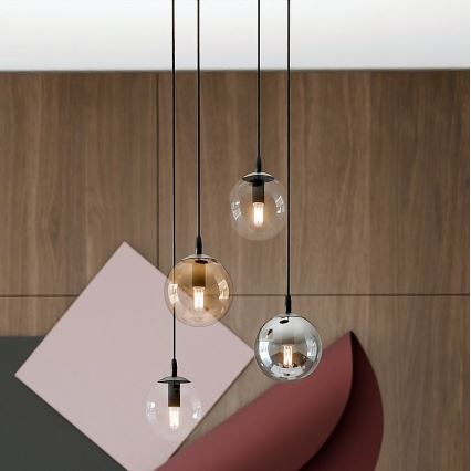 Lustr na lanku COSMO 4xE14/10W/230V pr. 40 cm černá/čirá/kouřová černá/béžová