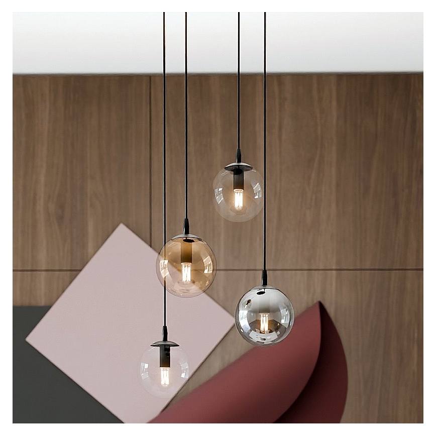 Lustr na lanku COSMO 4xE14/10W/230V pr. 40 cm černá/čirá/kouřová černá/béžová