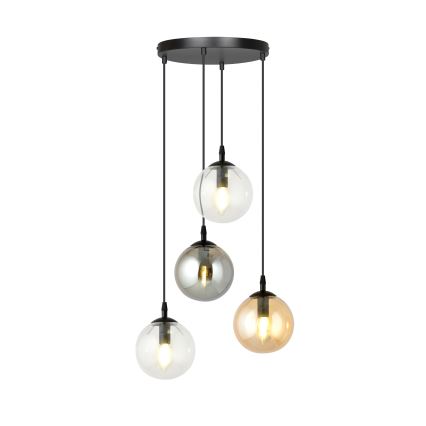 Lustr na lanku COSMO 4xE14/10W/230V pr. 40 cm černá/čirá/kouřová černá/béžová
