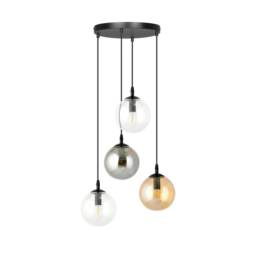Lustr na lanku COSMO 4xE14/10W/230V pr. 40 cm černá/čirá/kouřová černá/béžová