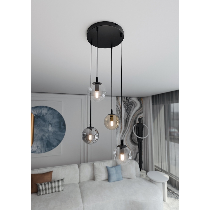 Lustr na lanku COSMO 4xE14/10W/230V pr. 40 cm černá/šedá/béžová/čirá