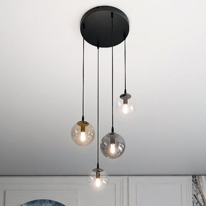 Lustr na lanku COSMO 4xE14/10W/230V pr. 40 cm černá/šedá/béžová/čirá