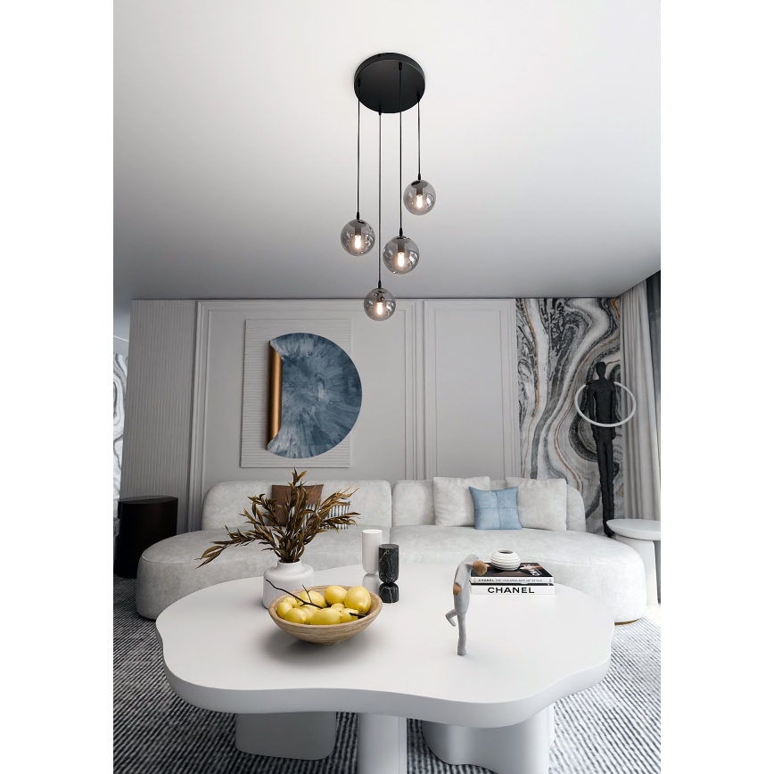 Lustr na lanku COSMO 4xE14/10W/230V pr. 40 cm černá/šedá