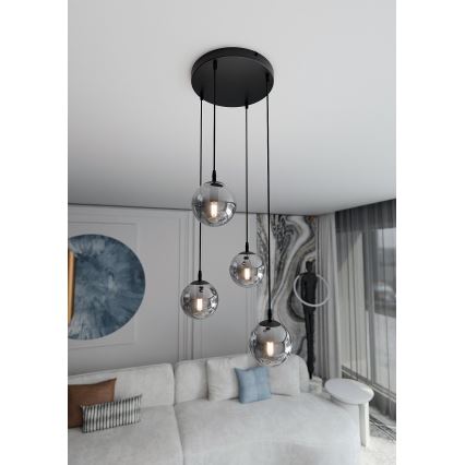 Lustr na lanku COSMO 4xE14/10W/230V pr. 40 cm černá/šedá