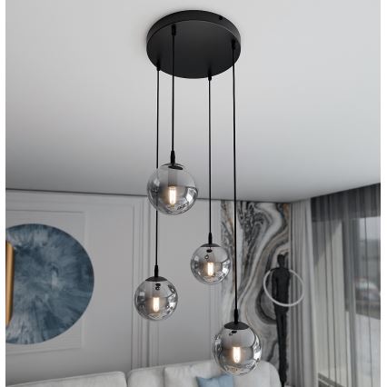 Lustr na lanku COSMO 4xE14/10W/230V pr. 40 cm černá/šedá